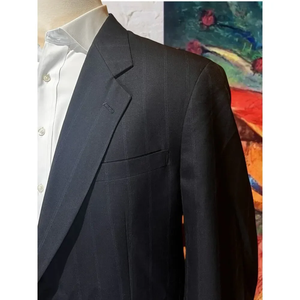 Vtg Austin Reed Suit 44-46L 38x30 Midnight Blue / Starlight Blue Stripe Classic